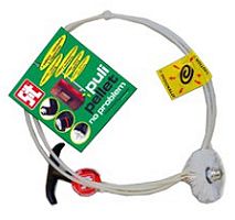 A 2 or 3-meter-long white cleaning rod with a green label that has text and a red 'SiT' symbol, and a brush on one end.