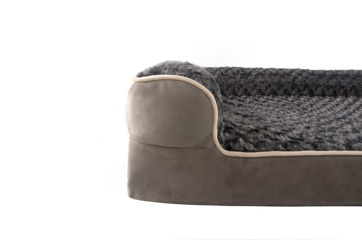 A corner sofa bed with a soft fabric top and plastic bottom. Orthopaedic. Easily Washable.