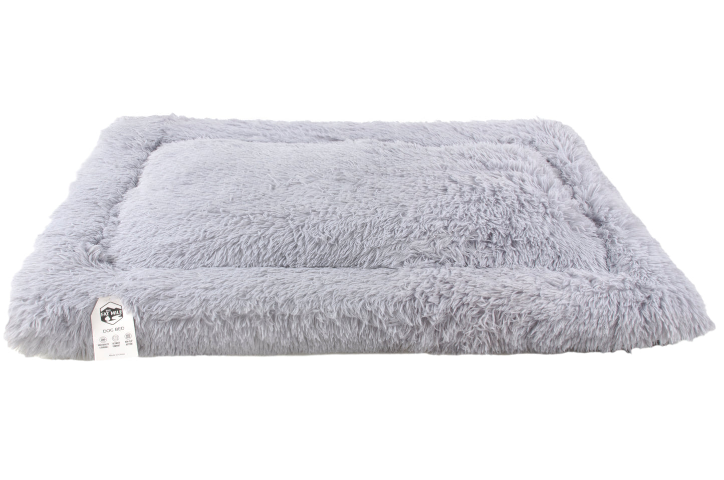 A soft, gray plush cushion designed for pets. Different sizes. Soft.