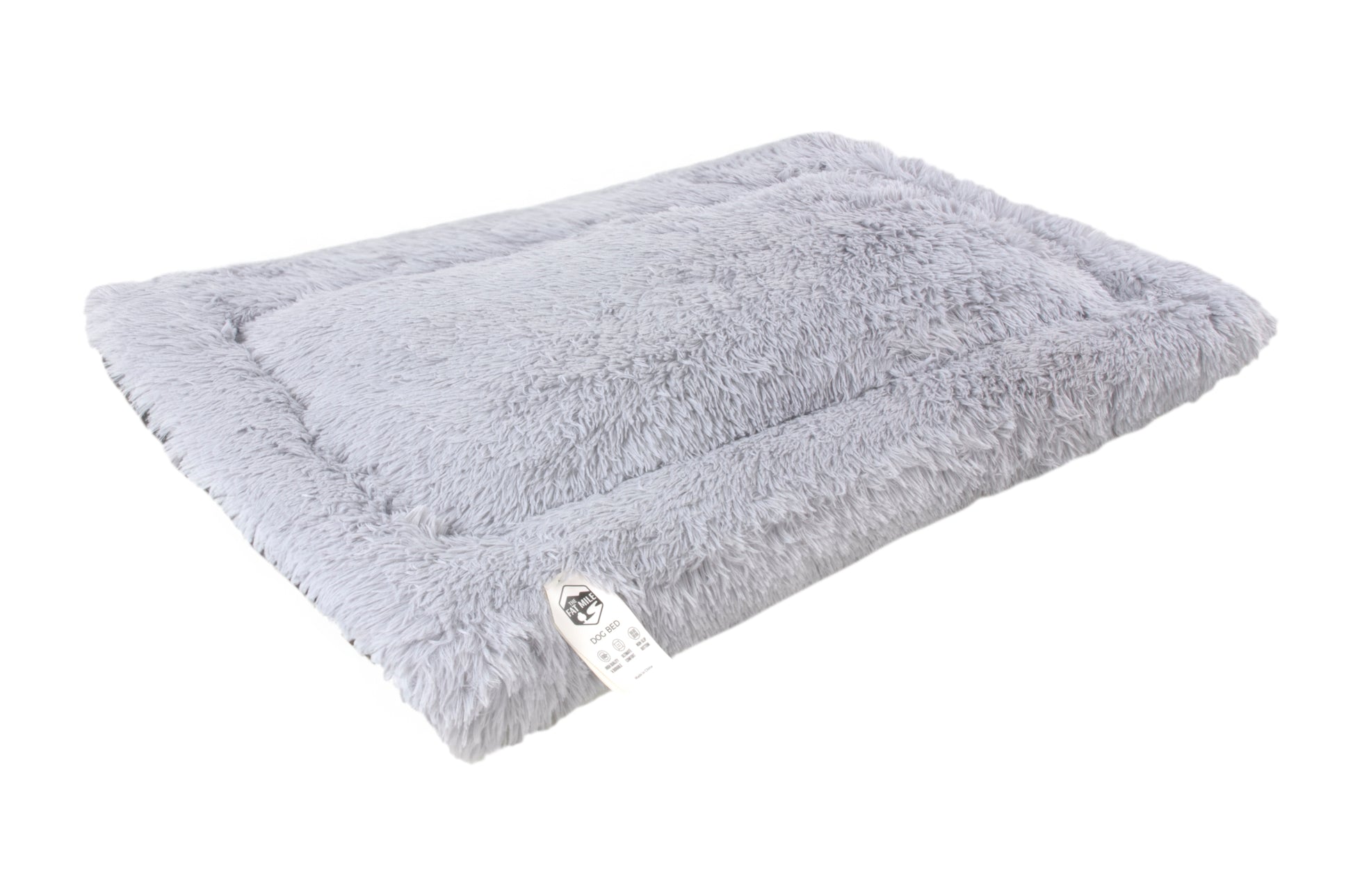 A soft, gray plush cushion designed for pets. Different sizes. Soft.