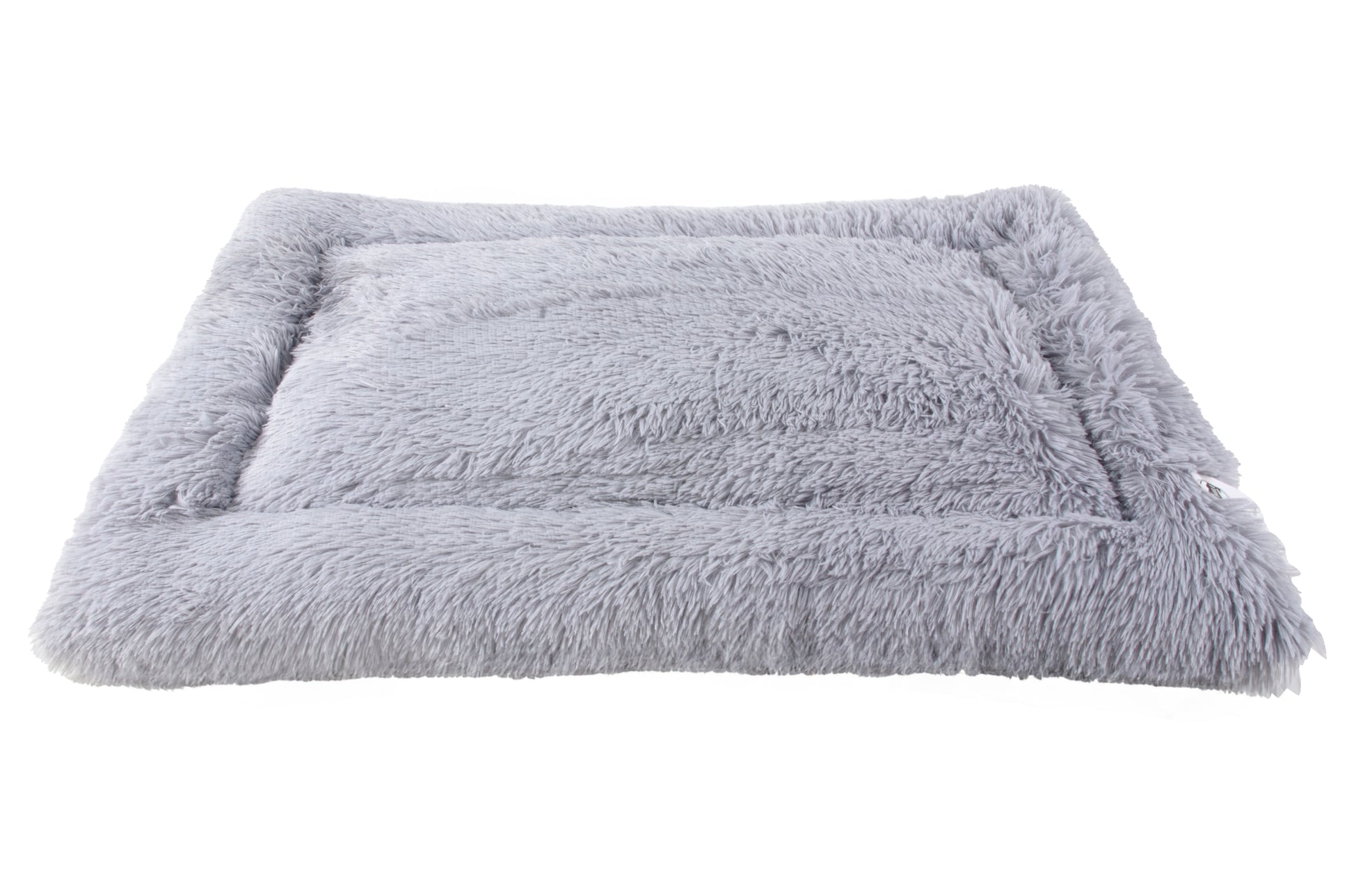 A soft, gray plush cushion designed for pets. Different sizes. Soft.