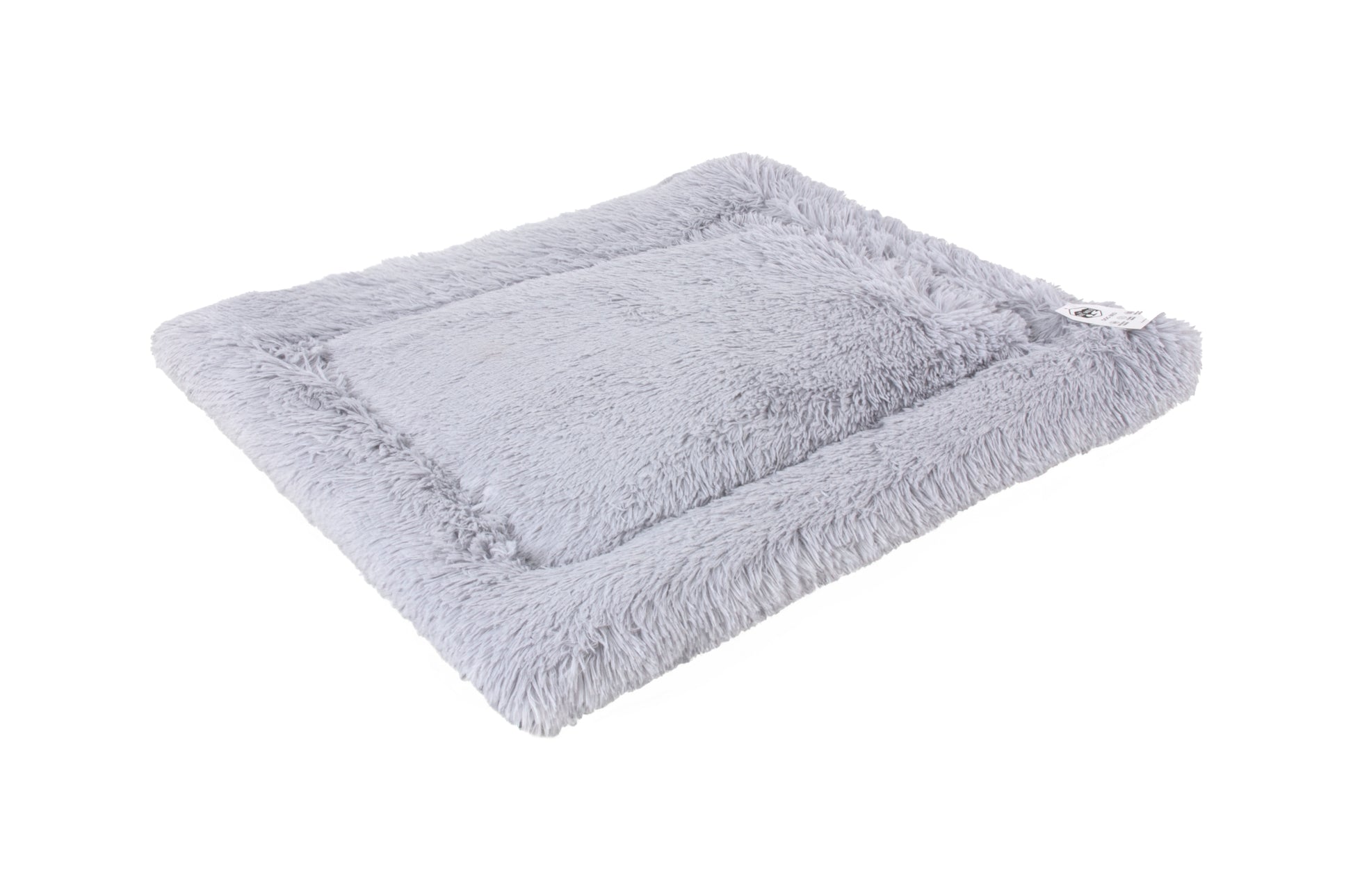 A soft, gray plush cushion designed for pets. Different sizes. Soft.