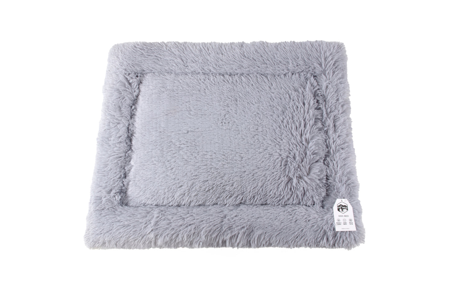 A soft, gray plush cushion designed for pets. Different sizes. Soft.