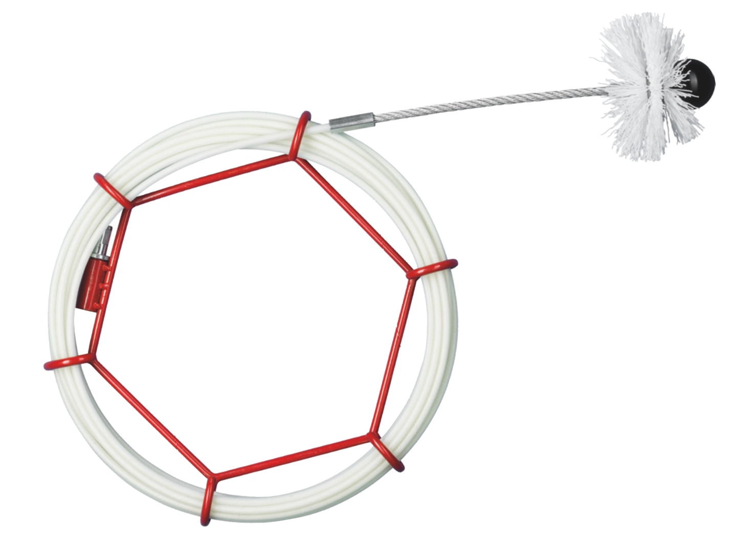 A 10-meter long white cleaning rod with a white 8mm and 10mm brush, designed for chimney cleaning.