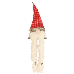 Gnome with a red checkered hat and long beard on a white background, head sitter mantlepiece