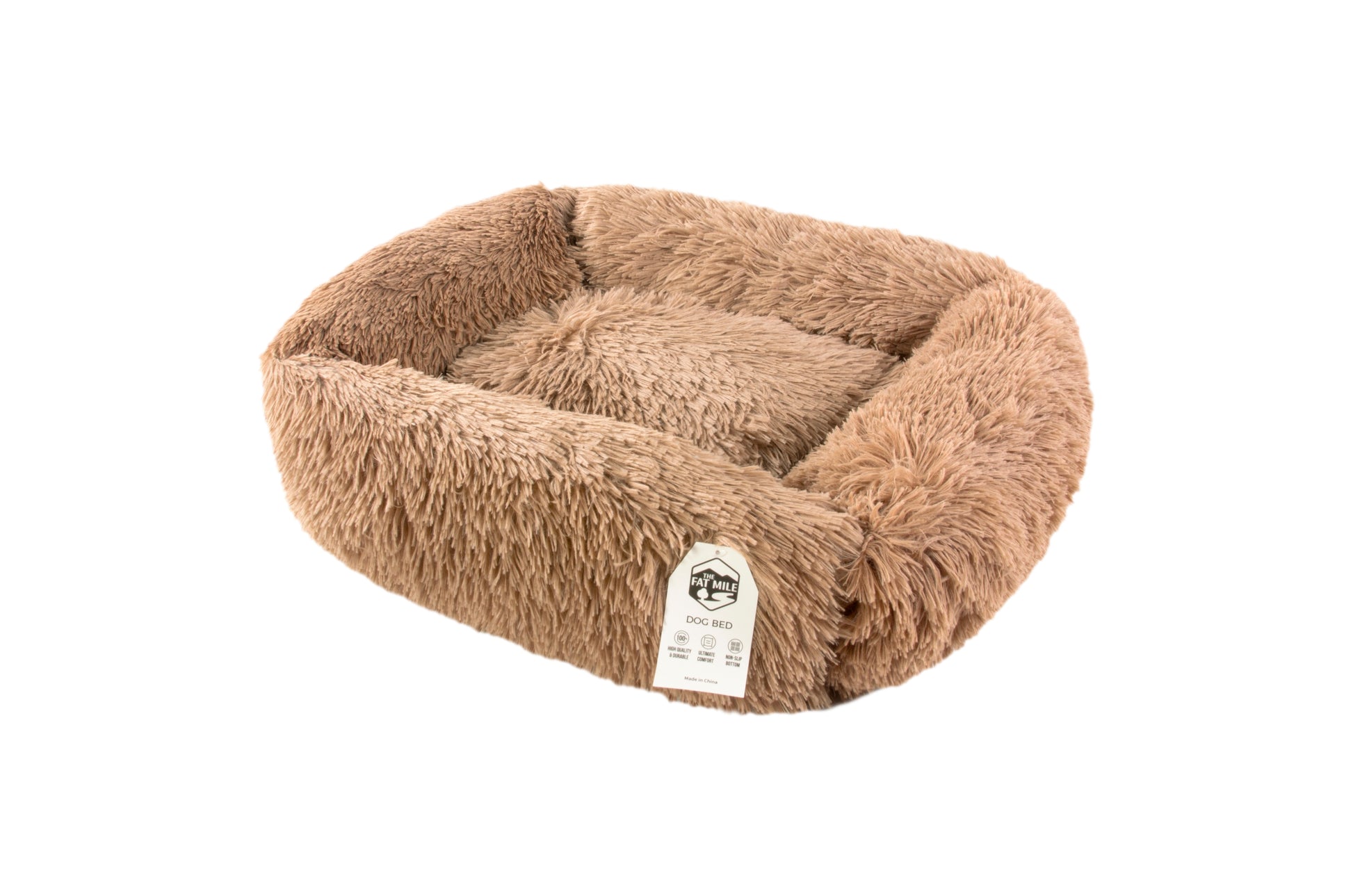 Calming Square Donut Dog Bed Cozy Anti-Anxiety Plush Pet Bed