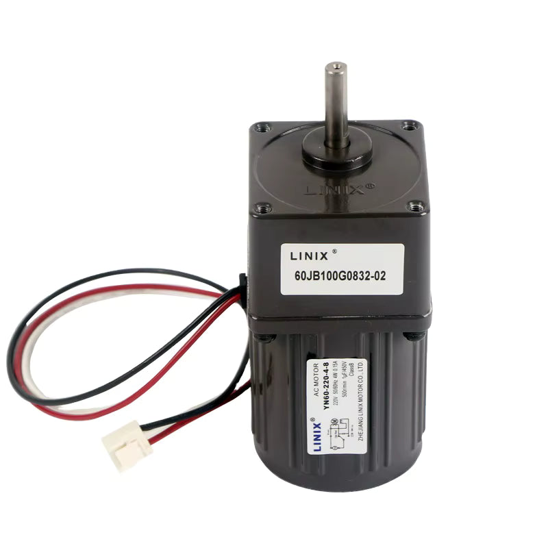 Linix YN60 Auger Motor with wires on a white background. Replacing a YY60 Auger Motor