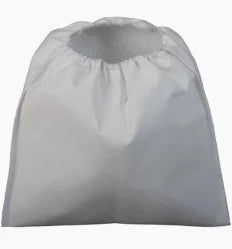Ash-away prefilter filter, white ash vacuum filter bag on a white background